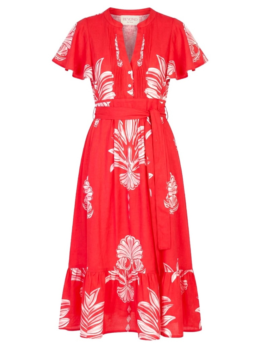 Beyond by Vera Leni Palm Midi Dress - size medium - color red